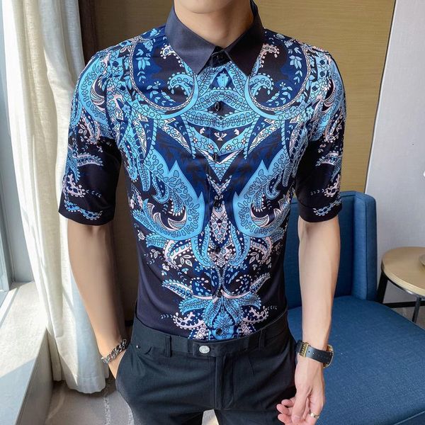 men's casual shirts blue paisley print men's floral shirt british style half sleeve korean baroque slim mens retro dress, White;black
men's casual shirts blue paisley print men's floral shirt british style half sleeve korean baroque slim mens retro dress, White;black