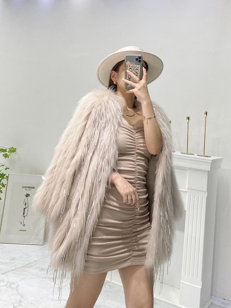 women's fur & faux natural genuine real raccoon coat luxurious fashion jacket sequin tassel outwear, Black
women's fur & faux natural genuine real raccoon coat luxurious fashion jacket sequin tassel outwear, Black