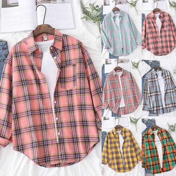 women shirts simple design loose blouses shirts women autumn winter long sleeve plaid shirt single-breasted blouse outerwear, White
women shirts simple design loose blouses shirts women autumn winter long sleeve plaid shirt single-breasted blouse outerwear, White