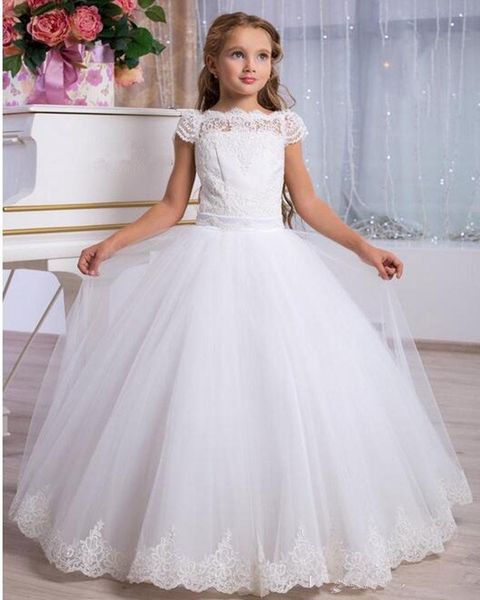 new lace tutu flower girl dresses jewel neck appliques puffy kids birthday communion dress, White;blue
new lace tutu flower girl dresses jewel neck appliques puffy kids birthday communion dress, White;blue