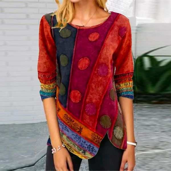 women's t-shirt retro printed side irregular shirt 2021 spring elegant o neck patchwork autumn long sleeve women shirts pullover, White
women's t-shirt retro printed side irregular shirt 2021 spring elegant o neck patchwork autumn long sleeve women shirts pullover, White