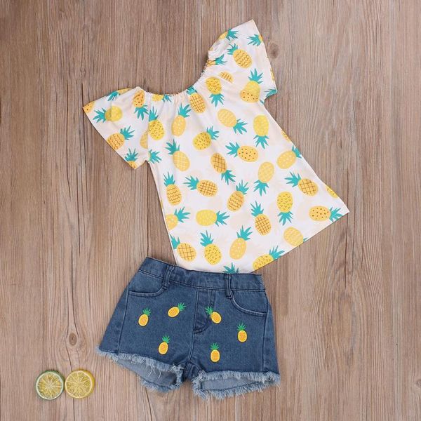 fashion toddler kid baby girls clothes sets pineapple print short sleeve t shirts denim shorts outfits 2pcs clothing, White
fashion toddler kid baby girls clothes sets pineapple print short sleeve t shirts denim shorts outfits 2pcs clothing, White