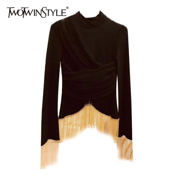 patchwork chain tassel for women stand collar flare sleeve mesh slim t shirts female autumn fashion 210524, White
patchwork chain tassel for women stand collar flare sleeve mesh slim t shirts female autumn fashion 210524, White