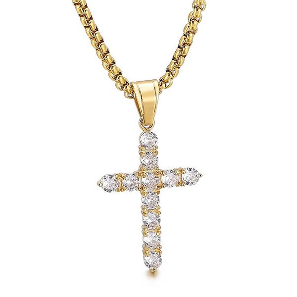 pendant necklaces golden zircon cross jesus god bless stainless steel rock men's necklace jewelry, Silver
pendant necklaces golden zircon cross jesus god bless stainless steel rock men's necklace jewelry, Silver