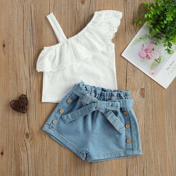 clothing sets 2pcs summer toddler kid baby girl clothes sleeveless sling shoulder lace t-shirt denim shorts outfit, White
clothing sets 2pcs summer toddler kid baby girl clothes sleeveless sling shoulder lace t-shirt denim shorts outfit, White