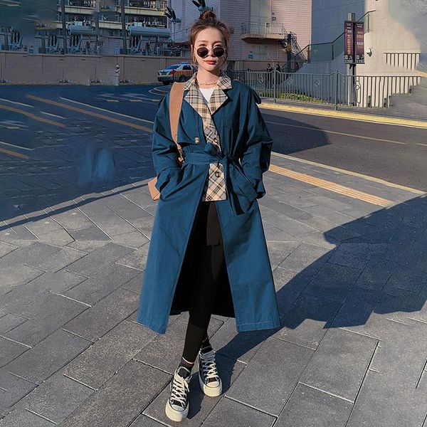 women's trench coats windbreaker long plaid stitching spring autumn coat loose casual ladies cloak design sense classic fashion jacket, Tan;black
women's trench coats windbreaker long plaid stitching spring autumn coat loose casual ladies cloak design sense classic fashion jacket, Tan;black