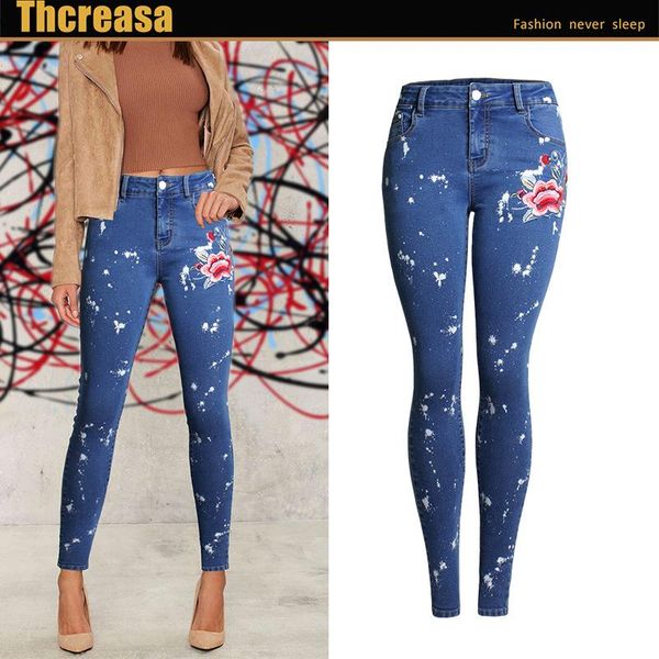 2021, spring and autumn denim trousers women's embroidered slim fit spray dye pants jeans, Blue
2021, spring and autumn denim trousers women's embroidered slim fit spray dye pants jeans, Blue
