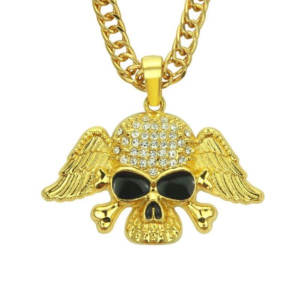 pendant necklaces iced out gold color angel wing skull necklace for men with cuban chain punk hip hop jewelry gift, Silver
pendant necklaces iced out gold color angel wing skull necklace for men with cuban chain punk hip hop jewelry gift, Silver