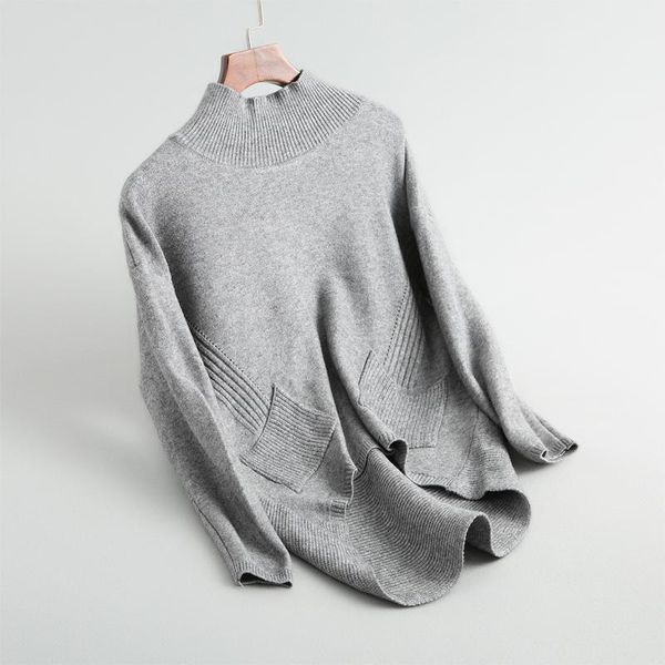 autumn female sweater pocket decoration loose solid color high-necked women's sweaters, White;black
autumn female sweater pocket decoration loose solid color high-necked women's sweaters, White;black