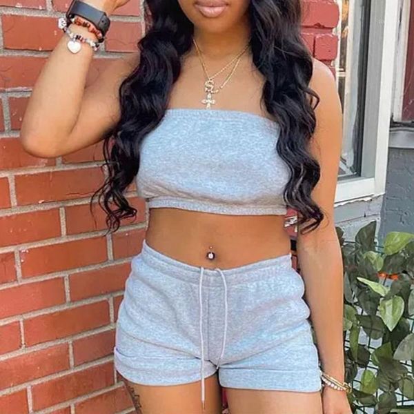 women's tracksuits summer casual strapless off shoulder tube crop and shorts women two piece set sportswear clothes, Gray
women's tracksuits summer casual strapless off shoulder tube crop and shorts women two piece set sportswear clothes, Gray