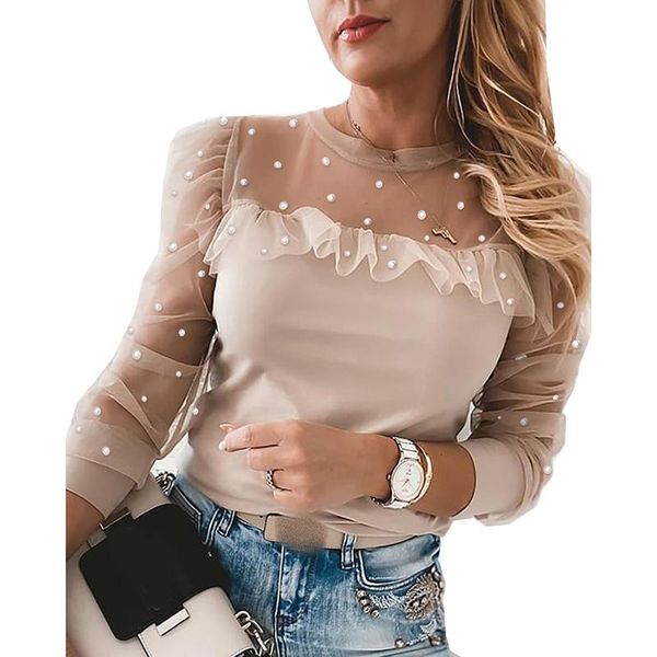 plus size women autumn long sleeve blouses pearl beading mesh see through ruffles korean o neck solid pink shirts women's &, White
plus size women autumn long sleeve blouses pearl beading mesh see through ruffles korean o neck solid pink shirts women's &, White