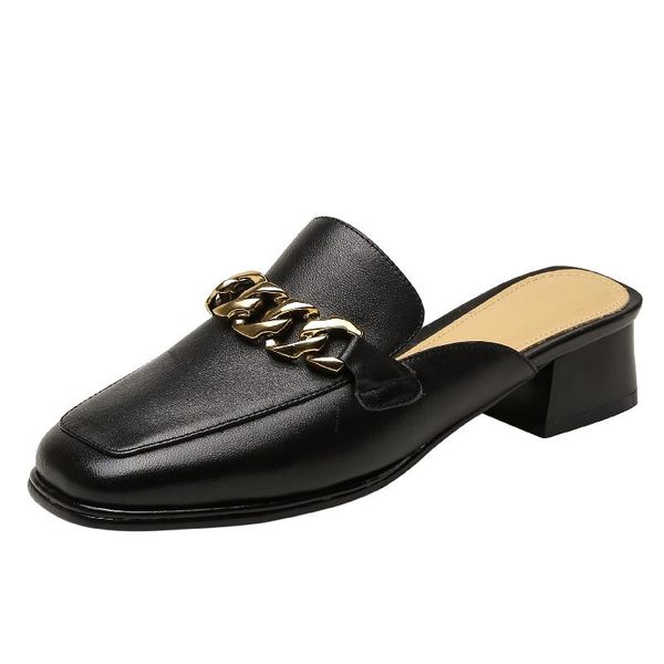 slippers summer women's slipper square toe metal chain decoration genuine leather heel black mules shoes for women
slippers summer women's slipper square toe metal chain decoration genuine leather heel black mules shoes for women