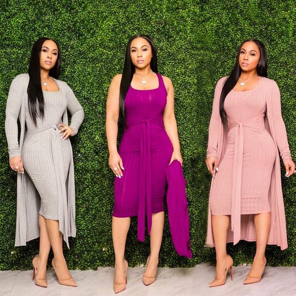 women's tracksuits women solid color knitted sleeveless knee length dress long cloak two piece set, Gray
women's tracksuits women solid color knitted sleeveless knee length dress long cloak two piece set, Gray
