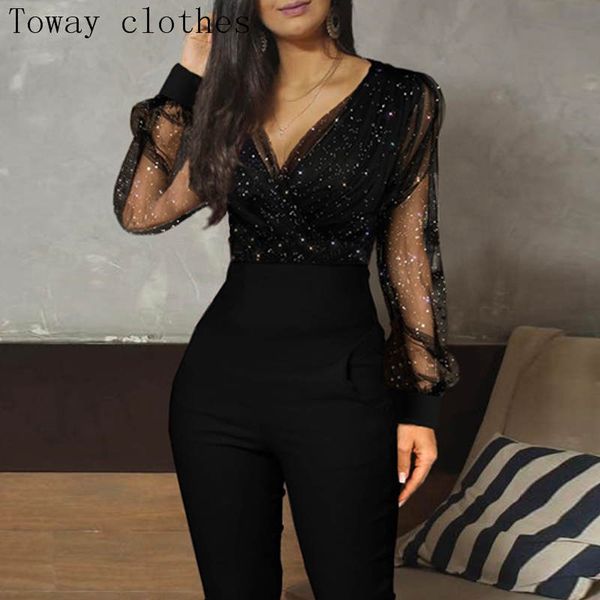 party jumpsuit glitter semi sheer mesh bodycon long sleeve women skinny casual solid romper, Black;white
party jumpsuit glitter semi sheer mesh bodycon long sleeve women skinny casual solid romper, Black;white