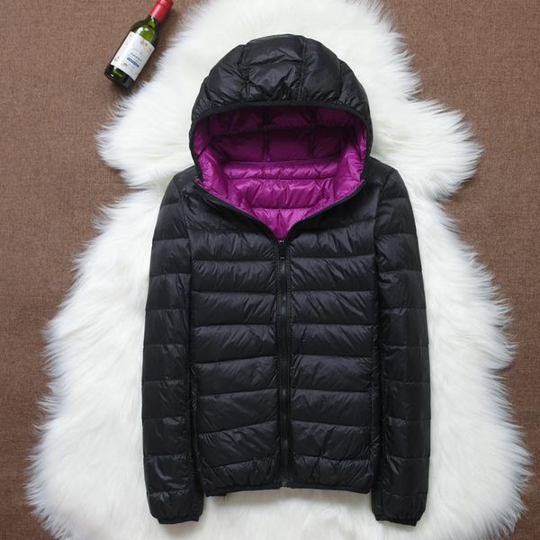 women's down & parkas double sided winter coat ultra light white duck jacket long sleeve warm parka female solid portable outwear, Black
women's down & parkas double sided winter coat ultra light white duck jacket long sleeve warm parka female solid portable outwear, Black