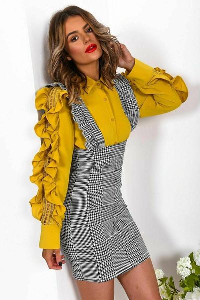 woman dress check dog tooth frill ruffle pinafore high waist bodycon party holiday casual slim dresses for women, Black;gray
woman dress check dog tooth frill ruffle pinafore high waist bodycon party holiday casual slim dresses for women, Black;gray