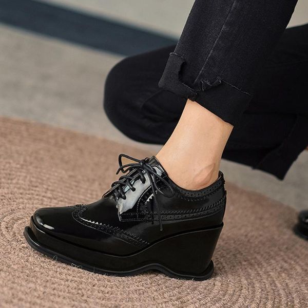 dress shoes brand design female pumps heels genuine leather cow comfy wedges lace-up high heel autumn leisure casual woman, Black
dress shoes brand design female pumps heels genuine leather cow comfy wedges lace-up high heel autumn leisure casual woman, Black