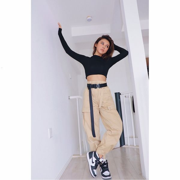 cargo streetwear buckle joggers black khaki amy green ladies capri waist loosen women's pants, Black;white
cargo streetwear buckle joggers black khaki amy green ladies capri waist loosen women's pants, Black;white