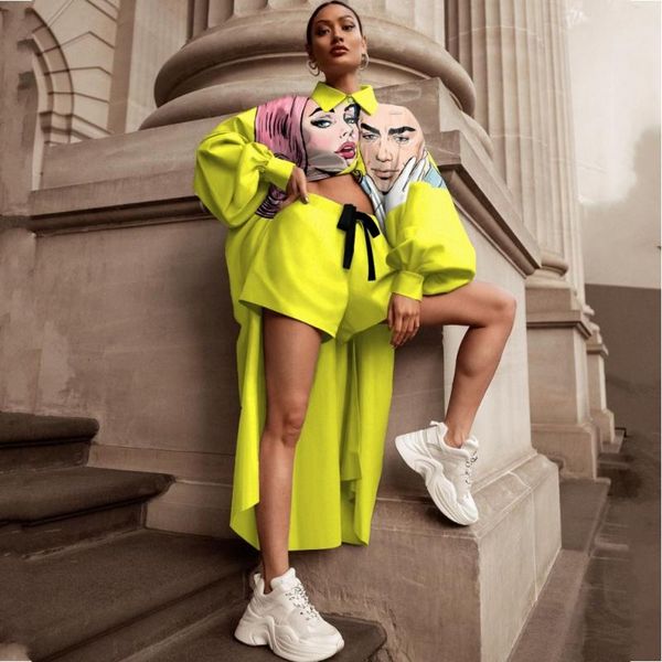 women's tracksuits 2 pieces sets 2021 spring autumn cartoon print blouse long shirt women and shorts set two piece tracksuit, Gray
women's tracksuits 2 pieces sets 2021 spring autumn cartoon print blouse long shirt women and shorts set two piece tracksuit, Gray