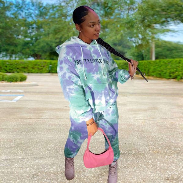 2020 fashion women's tie dye printed hooded sweater sportswear, White