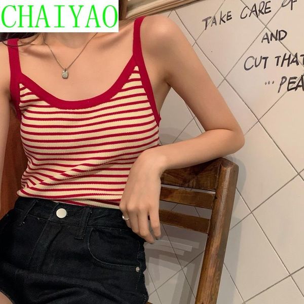 women's tanks & camis 2021 summer korean color contrast red stripe vest for women, White
women's tanks & camis 2021 summer korean color contrast red stripe vest for women, White