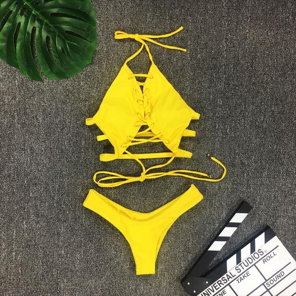 High Neck Bikini Women Swimsuit Female Two Pieces Set Lace Up Bather Bathing Suit Swim Tankini, White;black
High Neck Bikini Women Swimsuit Female Two Pieces Set Lace Up Bather Bathing Suit Swim Tankini, White;black