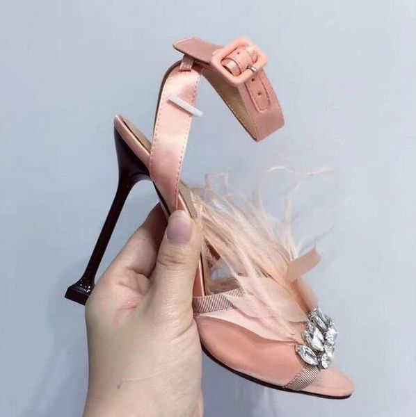 summer fashion pink satin women luxury crystal sandals open toe ladies feather high heels metal thin heel, Black
summer fashion pink satin women luxury crystal sandals open toe ladies feather high heels metal thin heel, Black