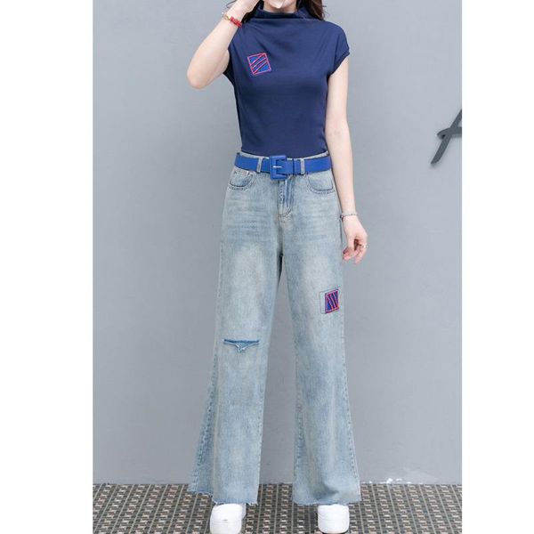 summer trend straight denim skirt retro high neck short t-shirt ladies fashion stitching women's jeans home suits two piece pants, White
summer trend straight denim skirt retro high neck short t-shirt ladies fashion stitching women's jeans home suits two piece pants, White