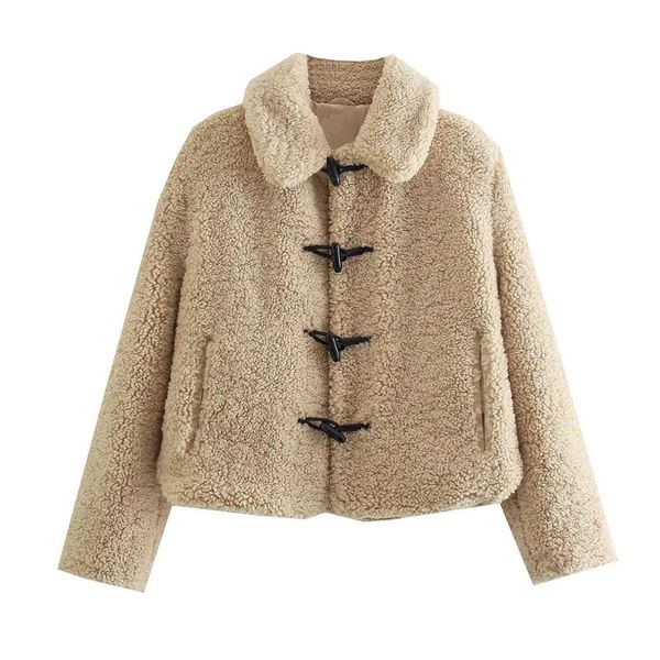 women's fur & faux dylqfs 2021 autumn women turn-down collar horn button loose pockets coat fashion ladies khaki lamb wool jackets fema, Black
women's fur & faux dylqfs 2021 autumn women turn-down collar horn button loose pockets coat fashion ladies khaki lamb wool jackets fema, Black