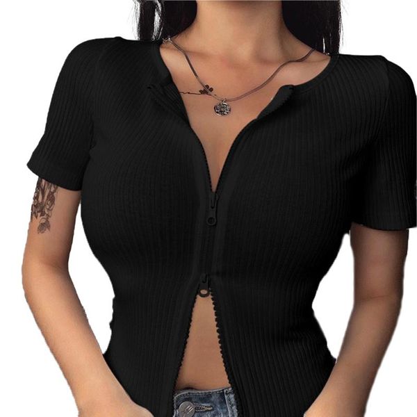 women's t-shirt 2021 fashion women skinny short sleeve zipper solid knitted trendy casual club, White
women's t-shirt 2021 fashion women skinny short sleeve zipper solid knitted trendy casual club, White