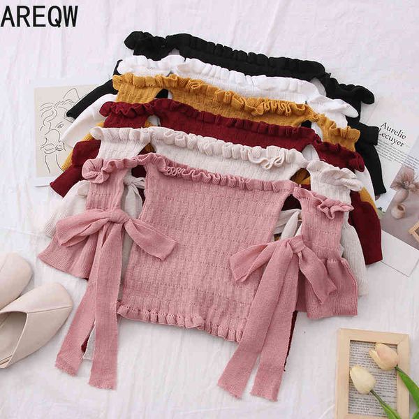 summer sweet and versatile off-the-shoulder necktie with bowknot trumpet sleeves short knit sweater women 210507, White;black
summer sweet and versatile off-the-shoulder necktie with bowknot trumpet sleeves short knit sweater women 210507, White;black