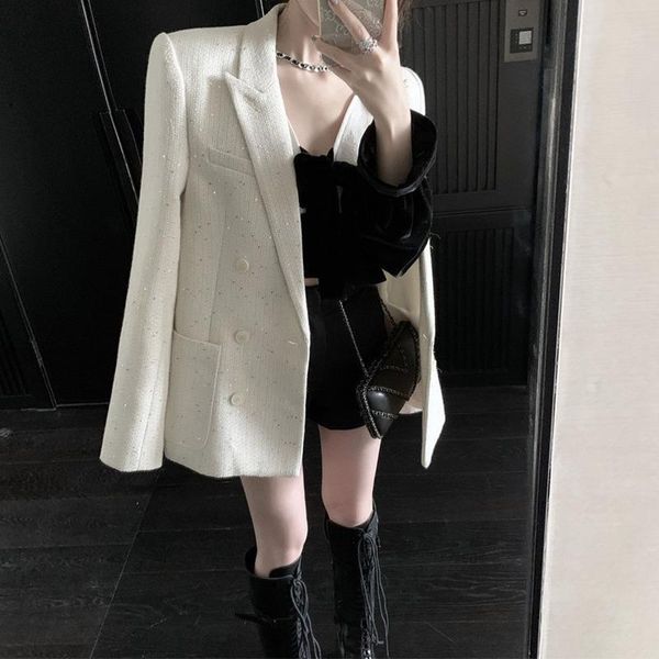 women's suits & blazers lugentolo sequins women korean fashion jacket long sleeve fall double breasted girls blazer, White;black
women's suits & blazers lugentolo sequins women korean fashion jacket long sleeve fall double breasted girls blazer, White;black