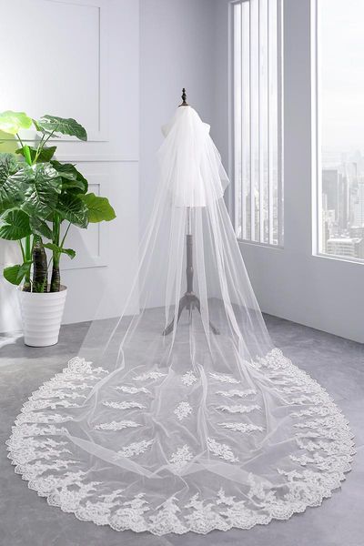 bridal veils casamento luxury 2-layer lace edge tulle appliques wedding veil with comb accessories marriee, Black 
bridal veils casamento luxury 2-layer lace edge tulle appliques wedding veil with comb accessories marriee, Black