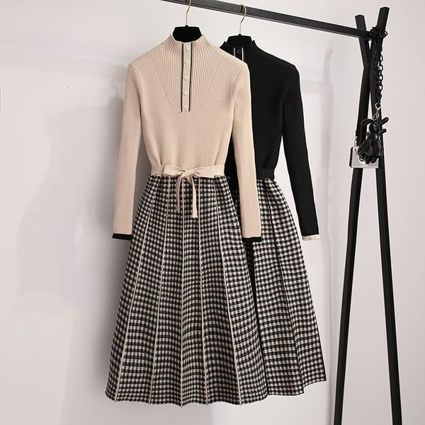casual dresses 2021 spring knitted plaid women long sleeve stand collar buttons sashes fashion korean office party es vestidos muj, Black;gray
casual dresses 2021 spring knitted plaid women long sleeve stand collar buttons sashes fashion korean office party es vestidos muj, Black;gray