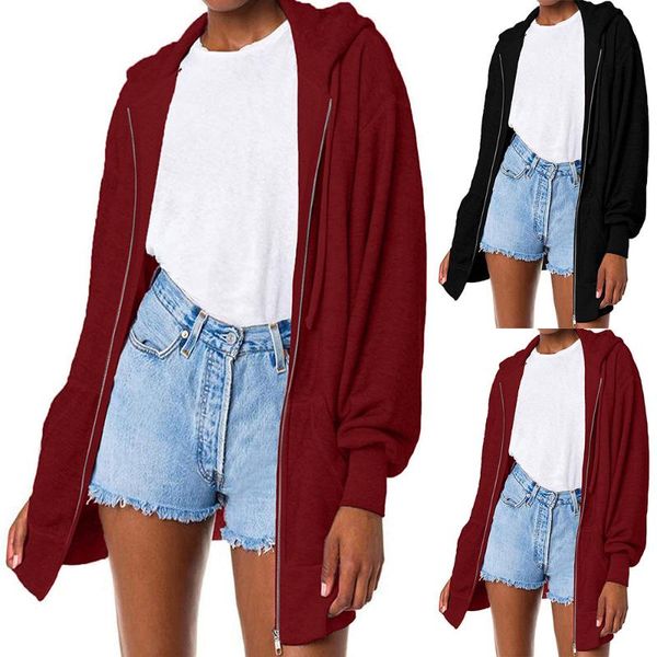 women's jackets winter coats casual zip up long coat ladies plain hooded outwear loose jacket cool streetwear female clothes, Black;brown
women's jackets winter coats casual zip up long coat ladies plain hooded outwear loose jacket cool streetwear female clothes, Black;brown