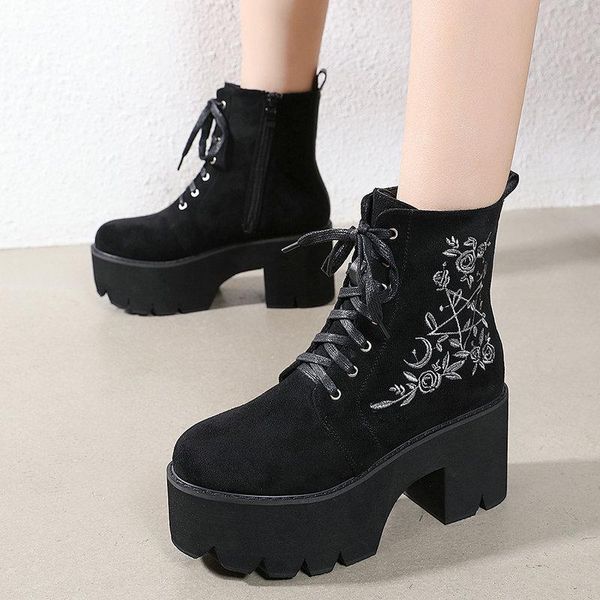 boots spring autumn fashion floral platform women chunky ankle punk suede leather gothic shoes lace up back zipper, Black
boots spring autumn fashion floral platform women chunky ankle punk suede leather gothic shoes lace up back zipper, Black