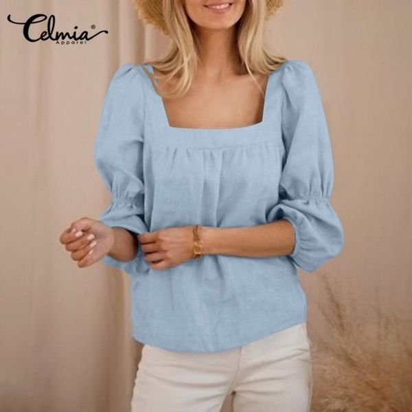 women's blouses & shirts women fashion square collar stylish puff sleeve knotted tunic celmia female summer casual solid femininas, White
women's blouses & shirts women fashion square collar stylish puff sleeve knotted tunic celmia female summer casual solid femininas, White