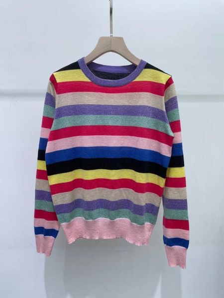 women's sweaters 2021 rainbow striped sweater women vintage pullover knitted o-neck lurex long sleeve jumper sweter mujer korean ins, White;black
women's sweaters 2021 rainbow striped sweater women vintage pullover knitted o-neck lurex long sleeve jumper sweter mujer korean ins, White;black