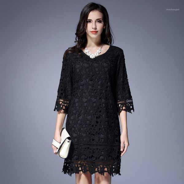 casual dresses l-5xl women black lace dress fashion hollow v-neck 7/10 sleeve plus size loose one piece female spring and autumn clothing, Black;gray
casual dresses l-5xl women black lace dress fashion hollow v-neck 7/10 sleeve plus size loose one piece female spring and autumn clothing, Black;gray
