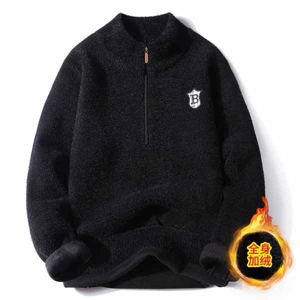 men's sweaters winter fleece warm wool sweater trend half high neck zipper pullover knit bottom wear, White;black
men's sweaters winter fleece warm wool sweater trend half high neck zipper pullover knit bottom wear, White;black