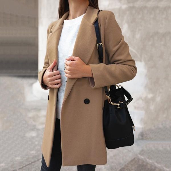 women's wool & blends women autumn winter outwear woolen overcoat fashion elegant double breasted warm ladies buttons slim fit coat cas, Black
women's wool & blends women autumn winter outwear woolen overcoat fashion elegant double breasted warm ladies buttons slim fit coat cas, Black