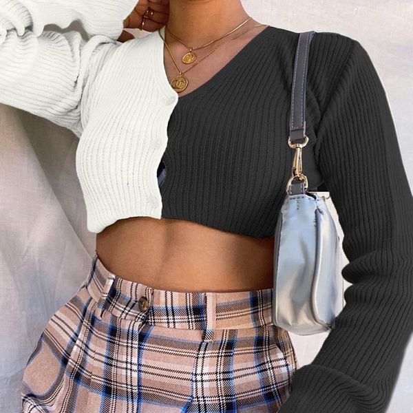 women's sweaters black and white patchwork knitted cardigan sweater women botton vneck long sleeve autumn winter fashion cropped, White;black
women's sweaters black and white patchwork knitted cardigan sweater women botton vneck long sleeve autumn winter fashion cropped, White;black