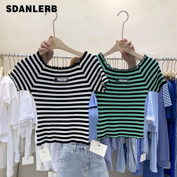 women's t-shirt 2021 summer stripes collarbone knitted short-sleeved for women short pullover slim temperament square collar top, White
women's t-shirt 2021 summer stripes collarbone knitted short-sleeved for women short pullover slim temperament square collar top, White