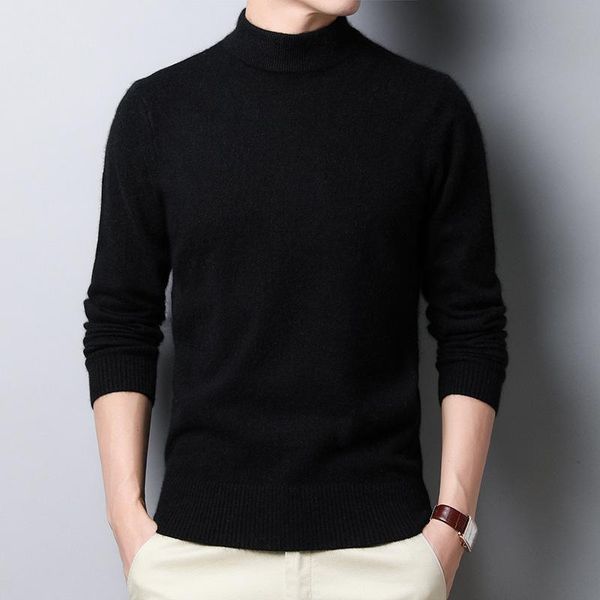 men's sweaters 2021 autumn and winter thin sweater half high neck solid color pullover fashion warm knit long sleeve, White;black
men's sweaters 2021 autumn and winter thin sweater half high neck solid color pullover fashion warm knit long sleeve, White;black