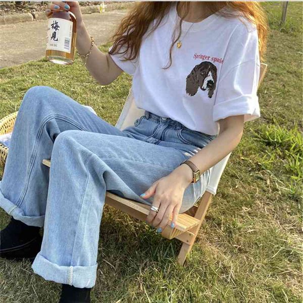 cotton white casual dog printed short sleeve loose letters pattern women summer t-shirts 210522
cotton white casual dog printed short sleeve loose letters pattern women summer t-shirts 210522