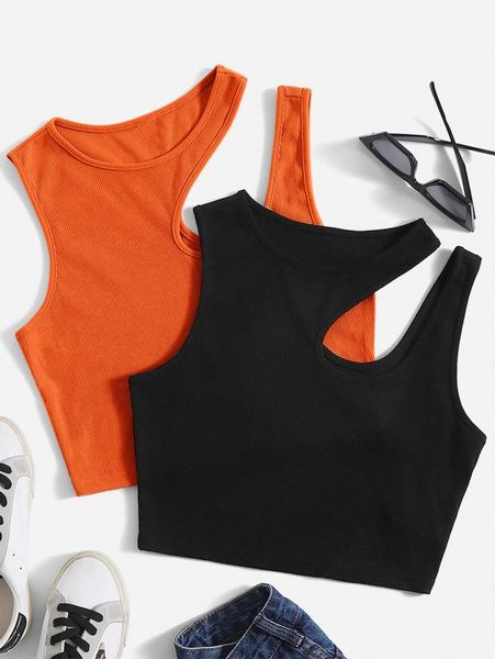 2pcs solid asymmetrical neck tank f7my#, White 
2pcs solid asymmetrical neck tank f7my#, White