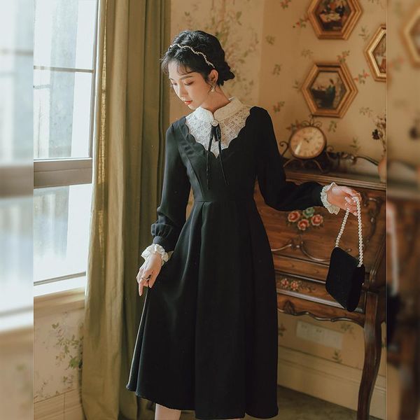 casual dresses women's lace stitching trumpet sleeve autumn elegant retro dress ladies bow knot pin cute chic mid-length, Black;gray
casual dresses women's lace stitching trumpet sleeve autumn elegant retro dress ladies bow knot pin cute chic mid-length, Black;gray