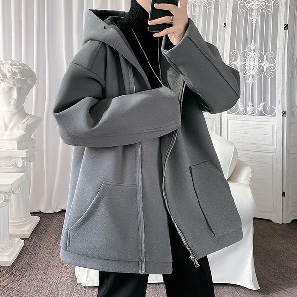 men's wool & blends zipper hooded woolen coat men warm fashion casual mid-length koreanloose oversized mens overcoat, Black
men's wool & blends zipper hooded woolen coat men warm fashion casual mid-length koreanloose oversized mens overcoat, Black