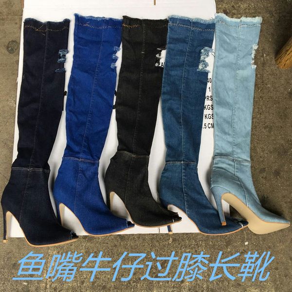 children 2021 fish mouth denim heel knee long thin leg elastic cool boots large size, Black
children 2021 fish mouth denim heel knee long thin leg elastic cool boots large size, Black