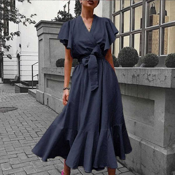 casual dresses summer ruffles women's with belt v-neck lace up short sleeve female long dress fashion elegant office lady clothes, Black;gray
casual dresses summer ruffles women's with belt v-neck lace up short sleeve female long dress fashion elegant office lady clothes, Black;gray